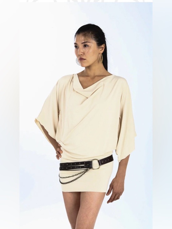Tops - Draped Cowl Neck Women’s Top in Light Cream